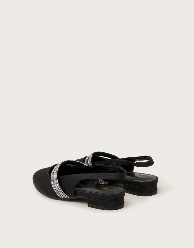 Diamante Strap Satin Slingback Flats, Black (BLACK), large