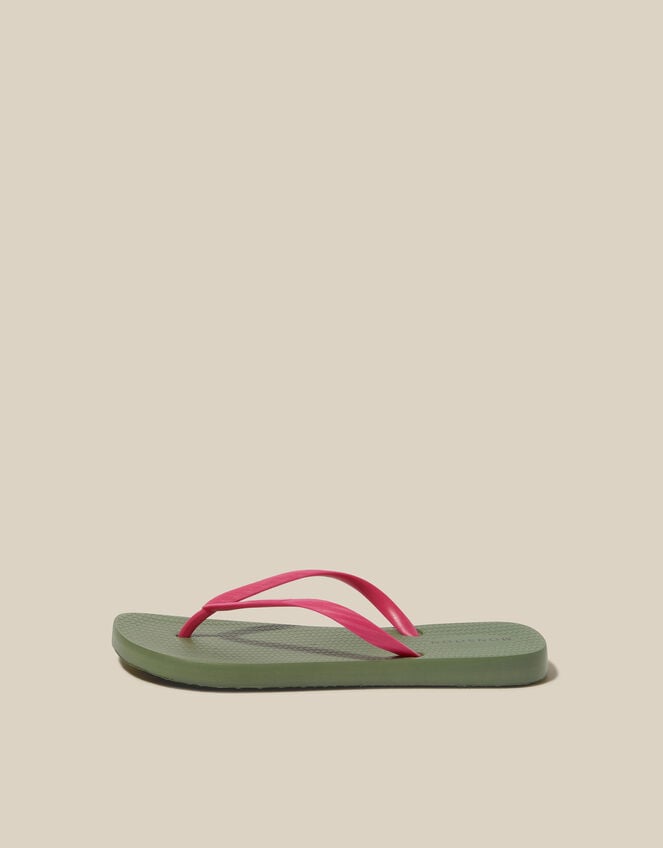Lea Contrast Flip Flops, Green (KHAKI), large