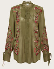 Grace Embroidered Long Sleeve Top, Green (KHAKI), large