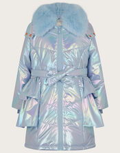 Metallic Frill Padded Coat, Blue (PALE BLUE), large