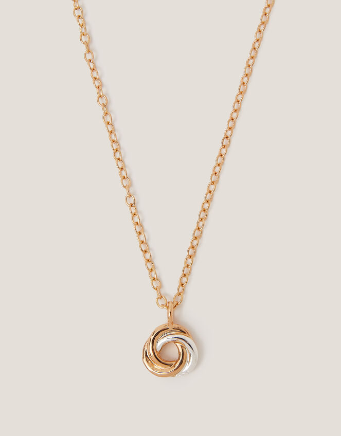 Two Tone Twisted Circle Pendant Necklace , , large