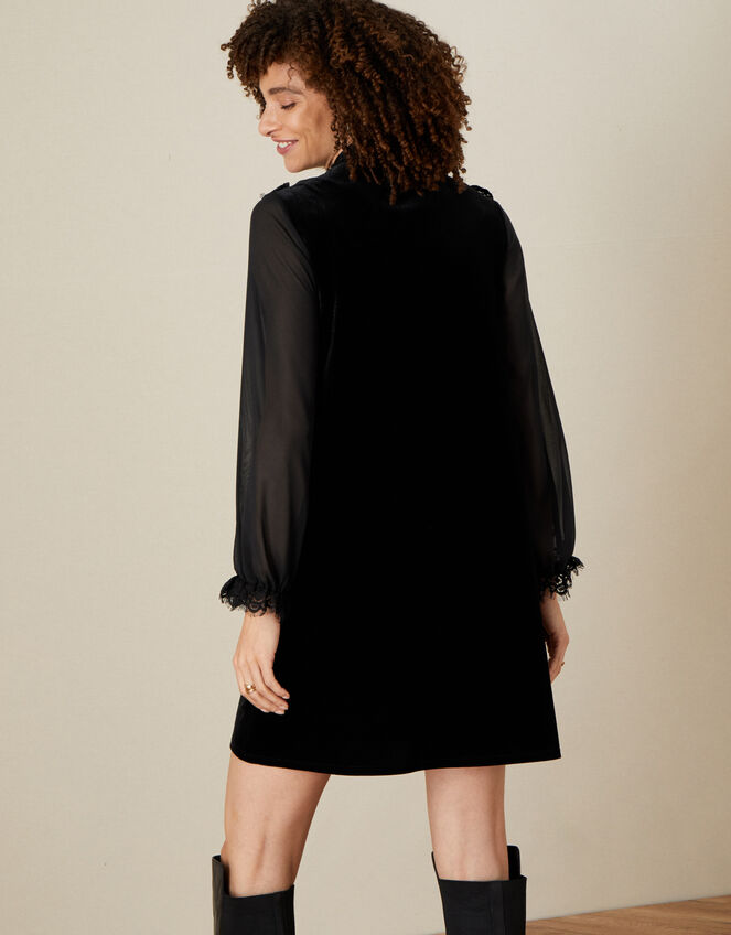 Bianca Lace Bib Velvet Dress, Black (BLACK), large