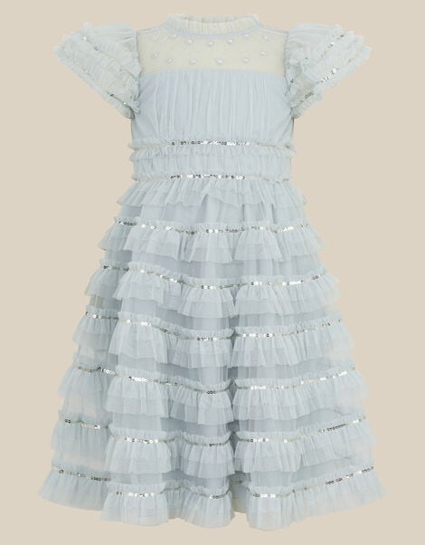 Riley Sequin Ruffle Mesh Party Dress, Green (SAGE), large