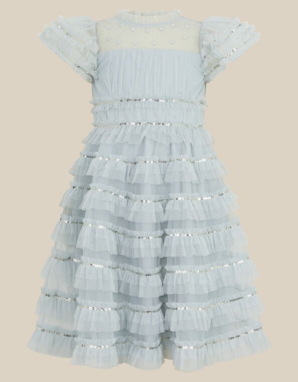 Riley Sequin Ruffle Mesh Party Dress, Green (SAGE), large