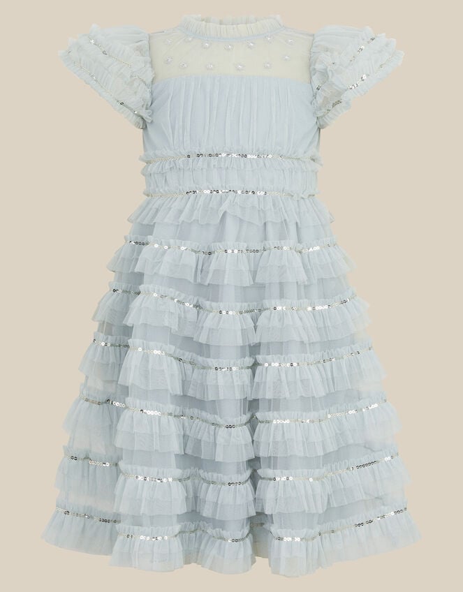Riley Sequin Ruffle Mesh Party Dress, Green (SAGE), large