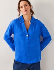 Clover Linen Button Blouse, Blue (BLUE), large