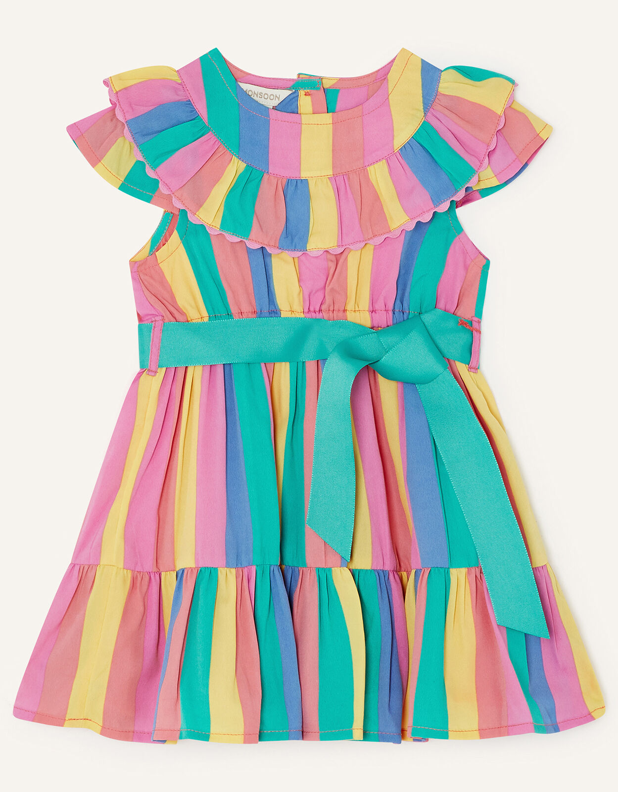 Baby Bold Stripe Ruffle Front Dress Pink