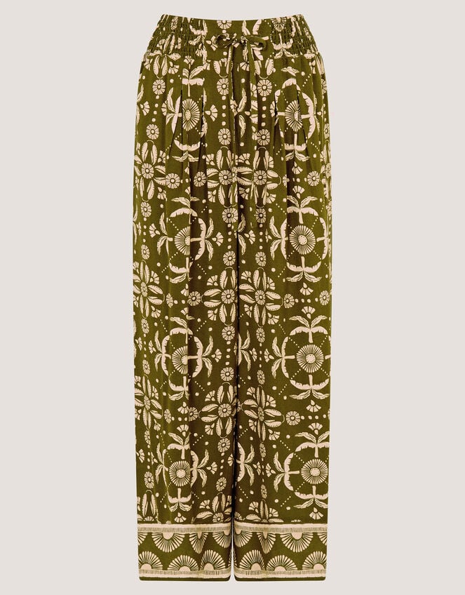 Thalia Floral Print Wide Leg Trousers, Green (GREEN), large