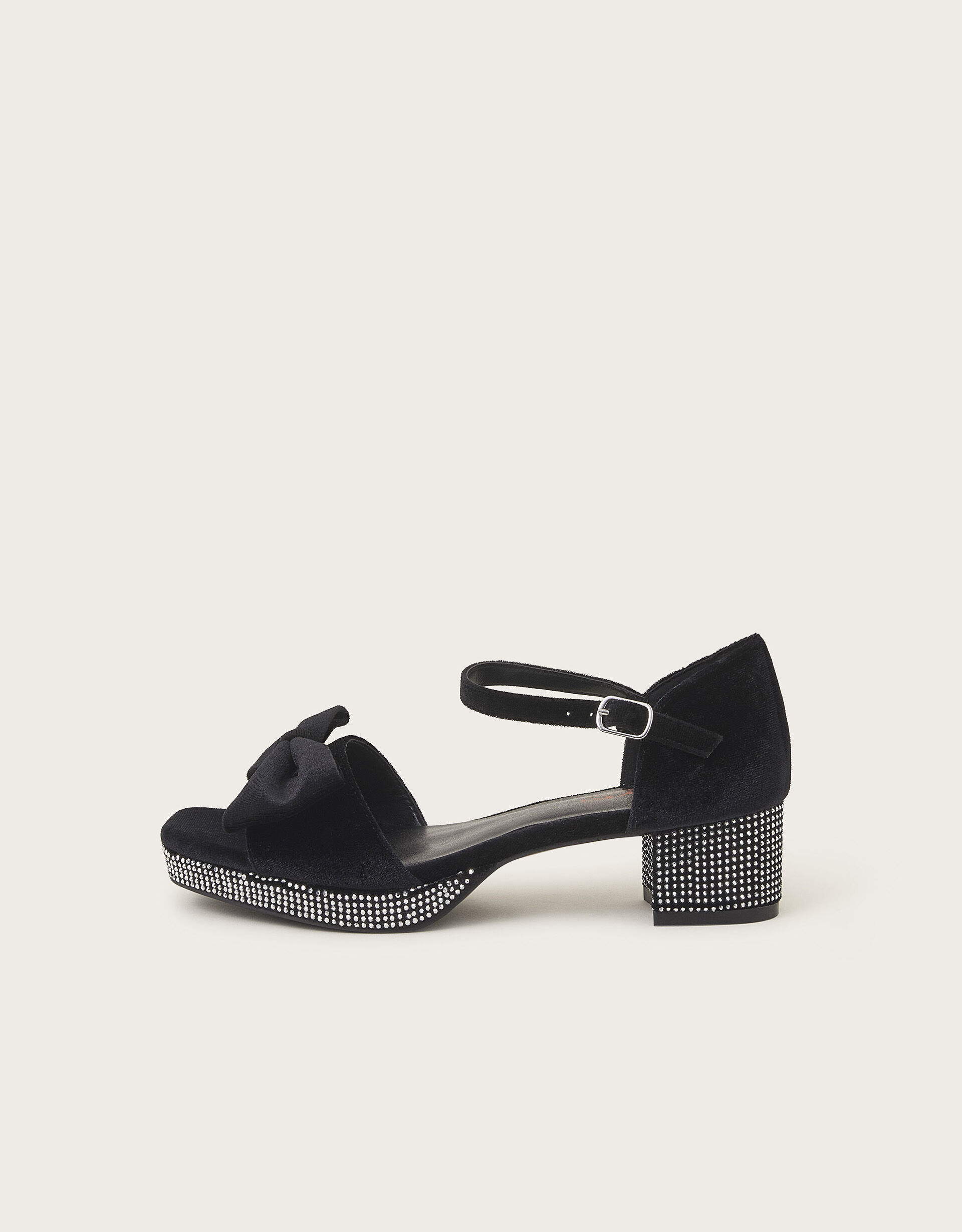 Velvet Bow Stud Platform Heels Black
