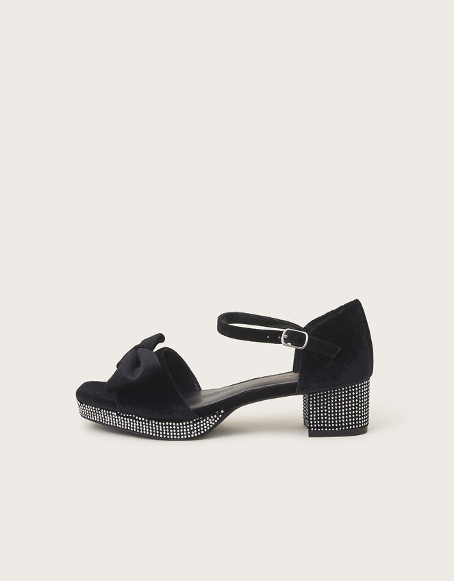 Velvet Bow Stud Platform Heels, Black (BLACK), large