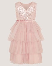 Elodie Sequin Tiered Party Dress, Pink (PALE PINK), large