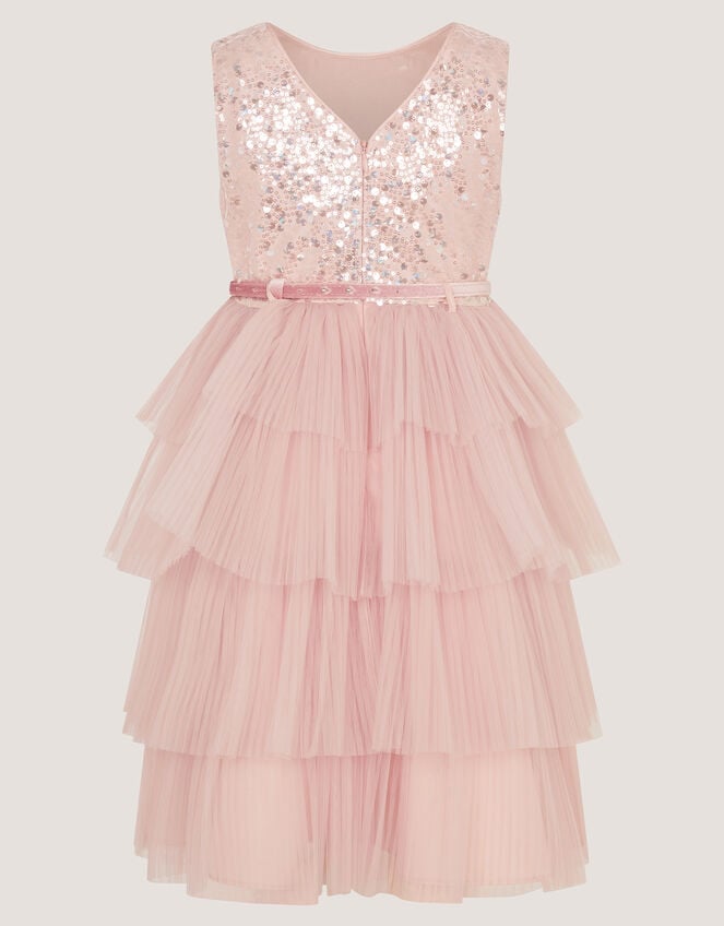 Elodie Sequin Tiered Party Dress, Pink (PALE PINK), large