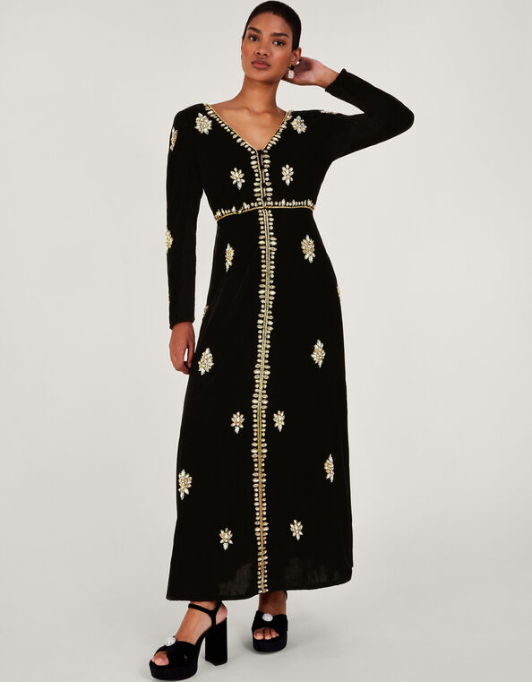 Vanessa Velvet Embellished Dress, Black (BLACK), large