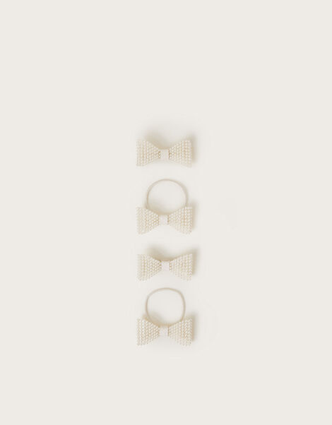 4-Pack Pearl Beaded Bow Hair Set, Ivory (IVORY), large