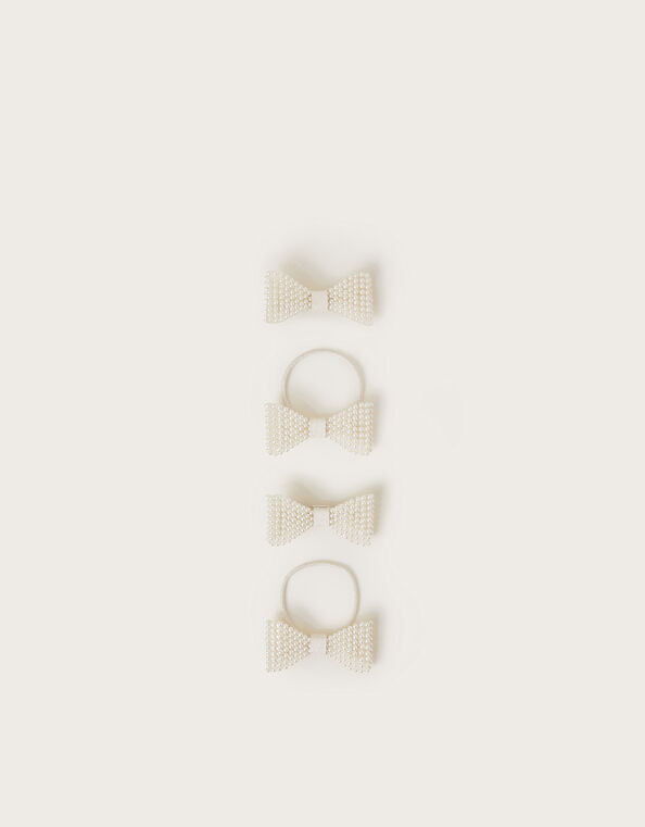4-Pack Pearl Beaded Bow Hair Set, Ivory (IVORY), large