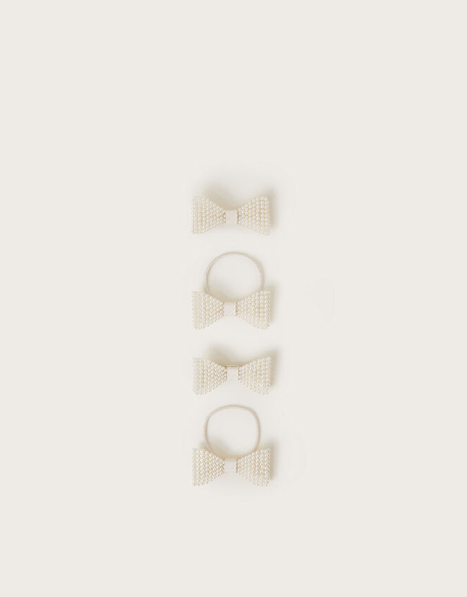 4-Pack Pearl Beaded Bow Hair Set, Ivory (IVORY), large