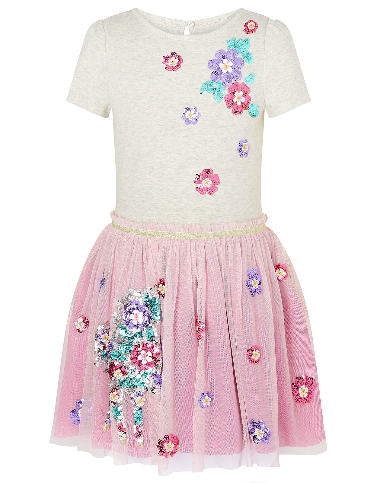 Sequin Floral Unicorn Disco Dress Camel