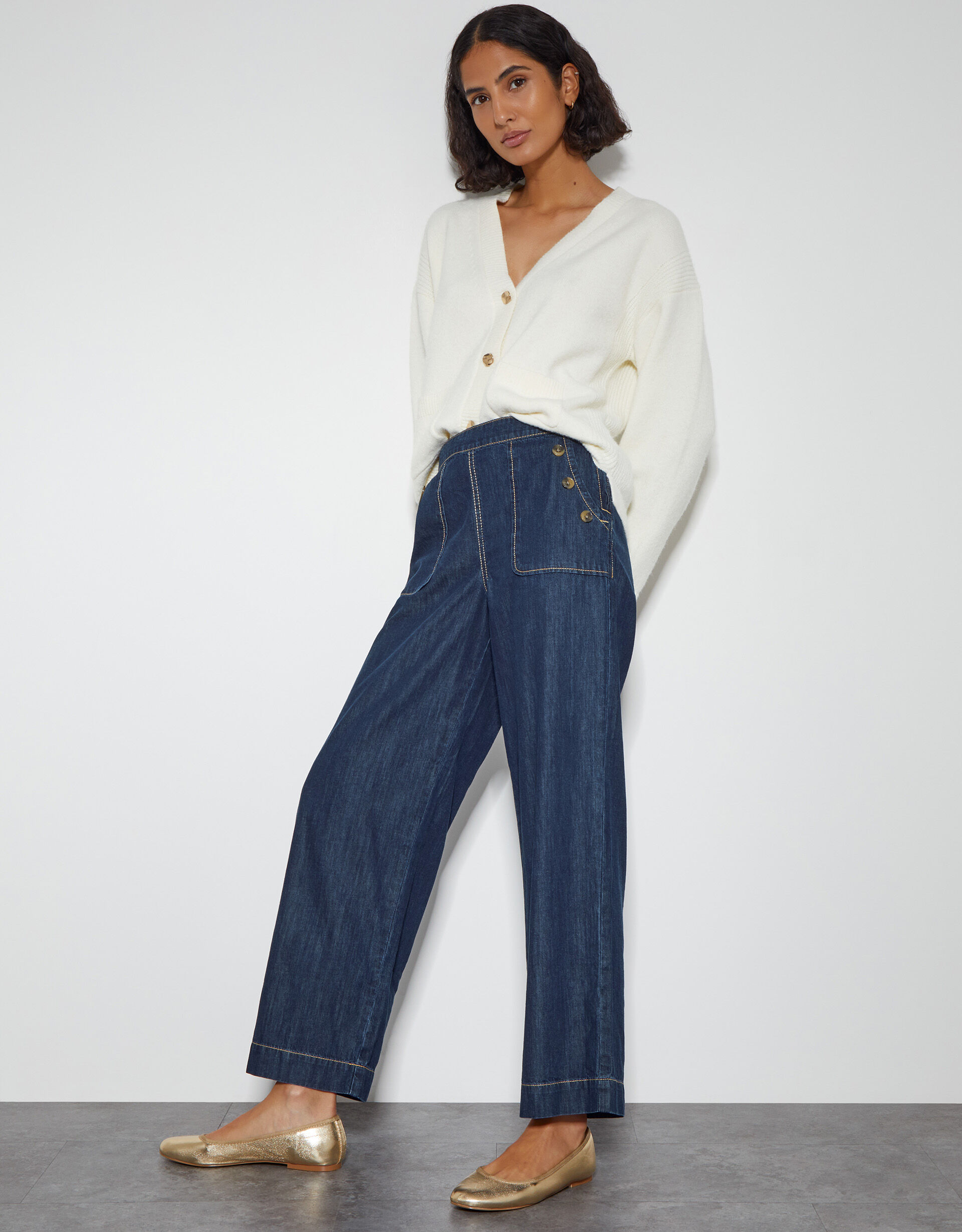 Harper Short Wide Leg Crop Jeans Blue Trousers Leggings Monsoon Global