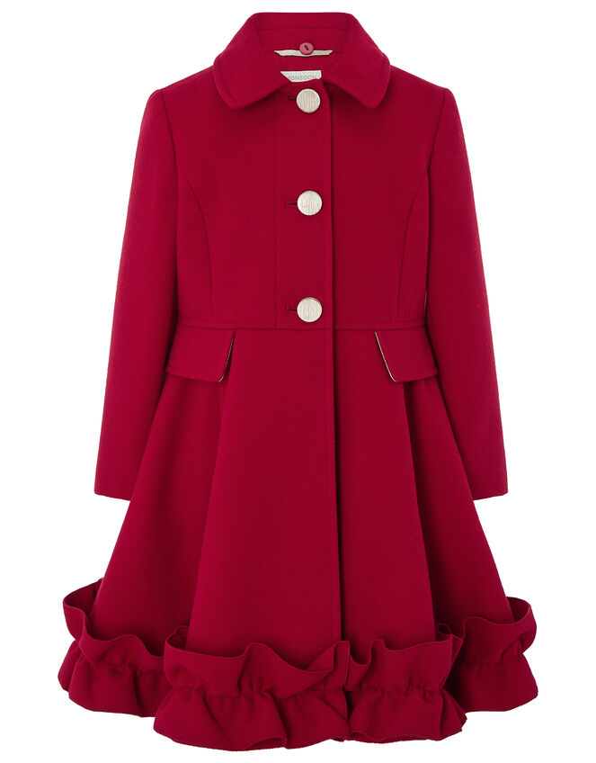 Red Ruffle Hem Coat, Red (RED), large