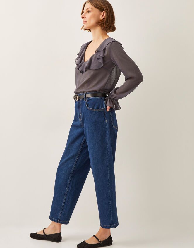 Emmy Sheer Sparkle Frill Blouse, Grey (CHARCOAL), large