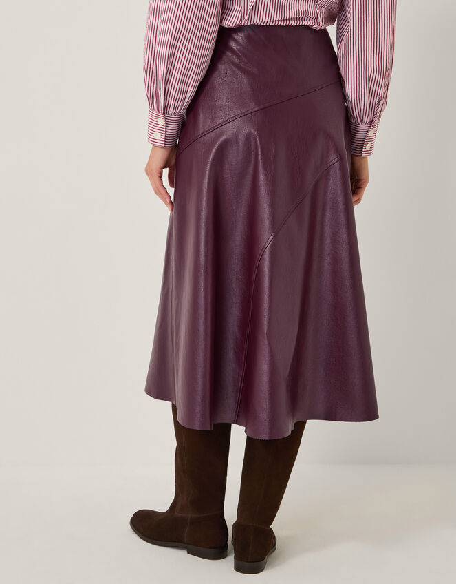 Marnie Faux Leather Midi Skirt, Red (BURGUNDY), large