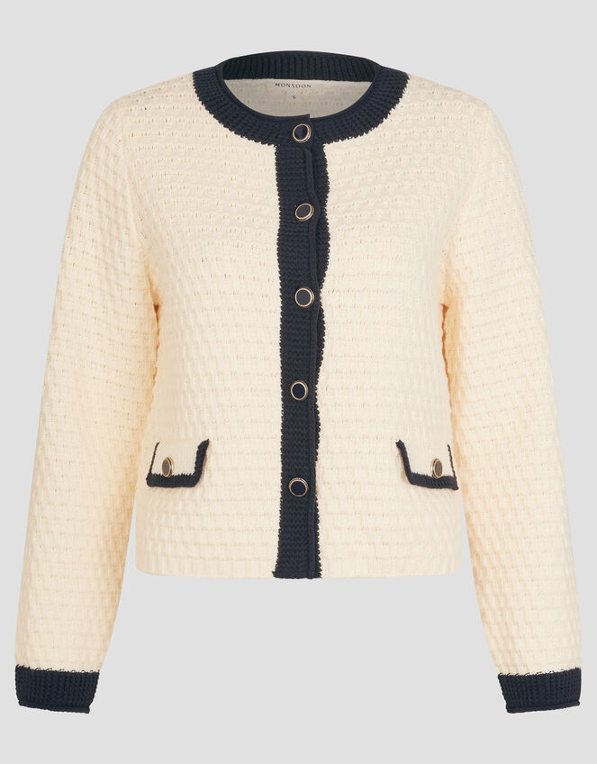 Nancy Smart Waffle Knit Cardigan, Ivory (IVORY), large