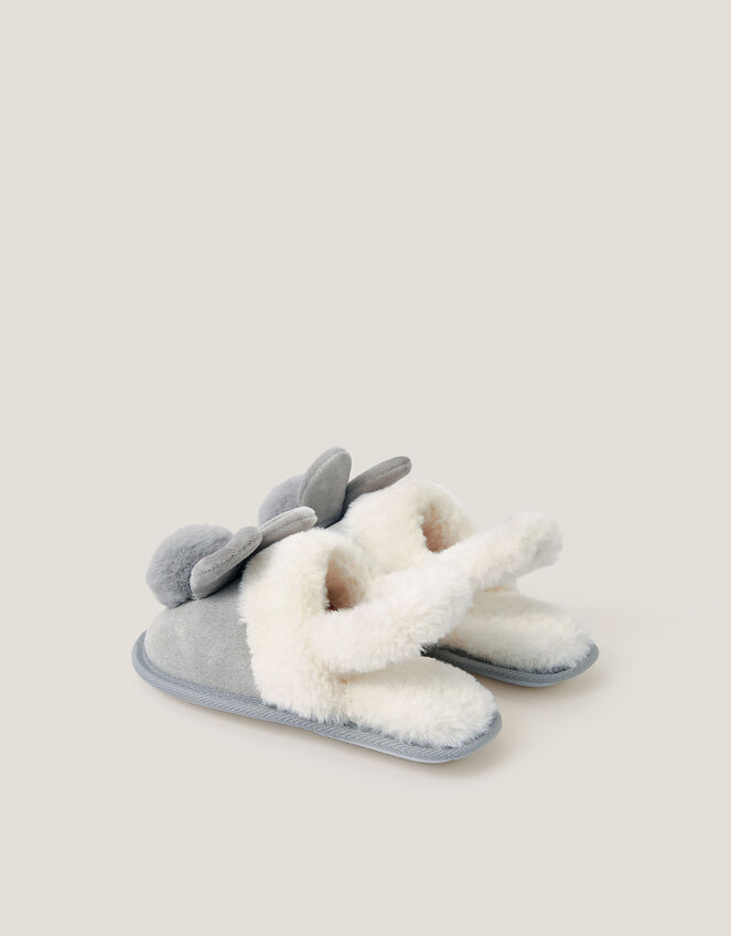 Fluffy Pom Pom Bunny Slippers, Grey (GREY), large