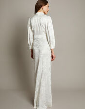 Grace Long Sleeve Satin Shirt Wedding Dress, Ivory (IVORY), large