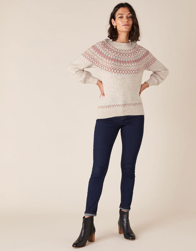 Fair Isle Yoke Knit Jumper, Nude (NUDE), large