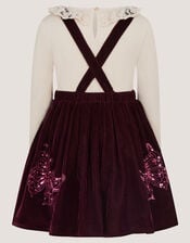 Long Sleeve Top & Velvet Pinafore Dress Set, Red (BURGUNDY), large