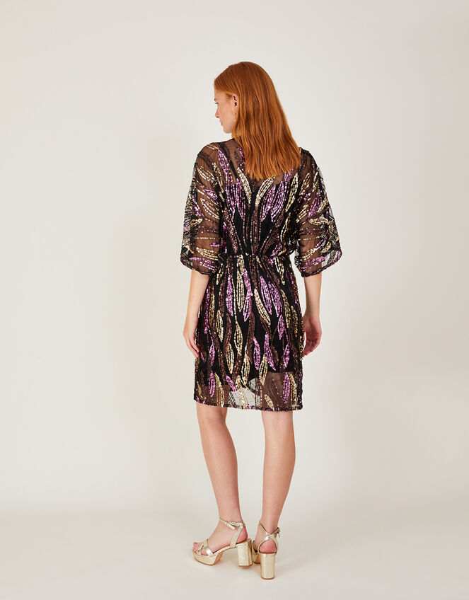 Sloan Sequin Short Dress in Recycled Polyester, Black (BLACK), large