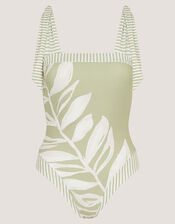 Lillie Leaf Print Stripe Swimsuit, Green (GREEN), large