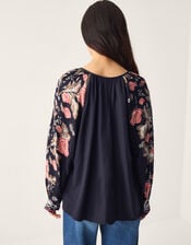 Rosalie Floral Print V-Neck Blouse, Blue (NAVY), large