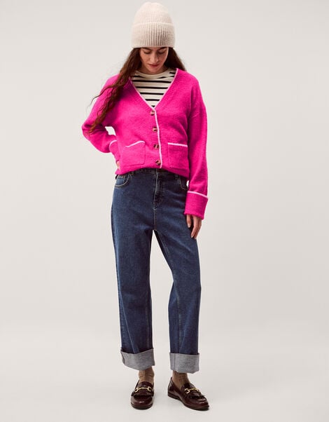 Oona V-Neck Oversized Cardigan , DARK PINK, large