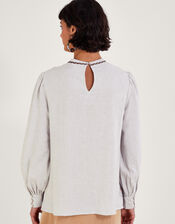 Josie Floral Embroidered Top, Grey (GREY), large