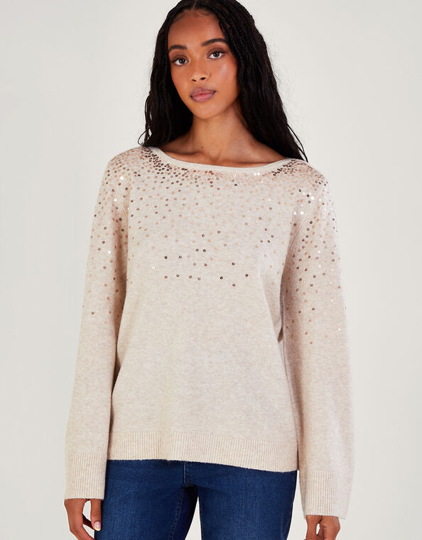 Serena Sequin Sweater, Camel (BEIGE), large