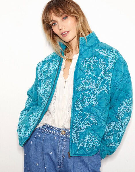 East Tate Embroidered Quilted Jacket, Teal (TEAL), large
