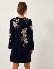 Fallon Floral Embroidered Velvet Mini Dress, Blue (NAVY), large