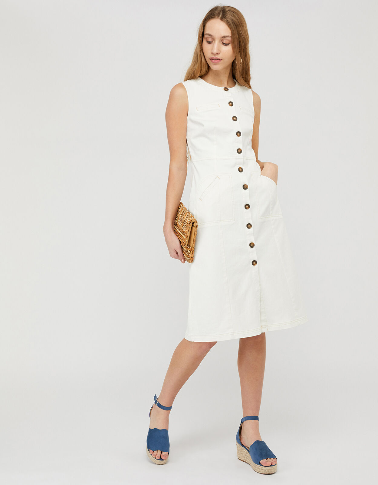 Monsoon white denim dress clearance