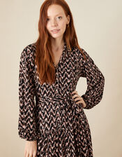 Collared Jersey Shirt Dress, Black (BLACK), large