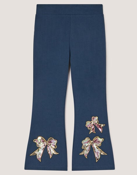 Sequin Bow Kick Flare Leggings, Blue (NAVY), large