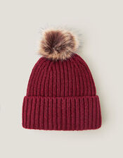 Dede Pom-Pom Beanie Hat, Red (BURGUNDY), large