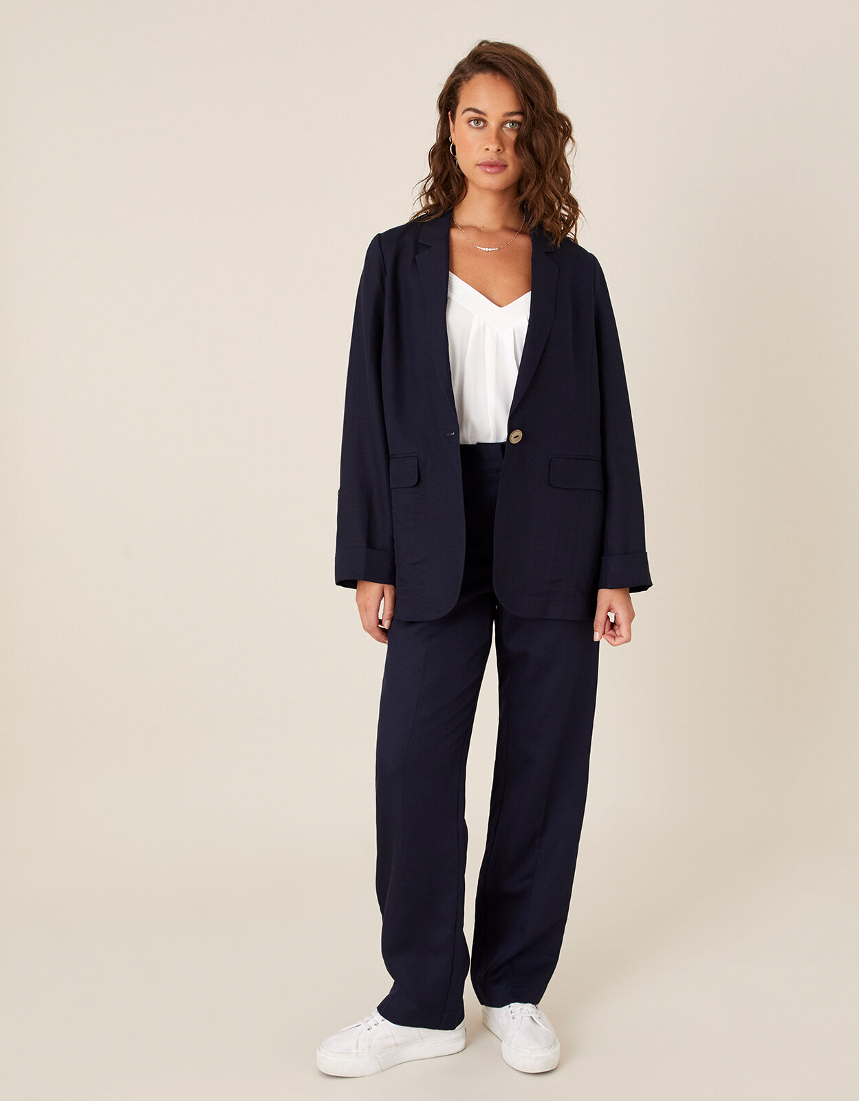 Ladies longline navy blazer sale