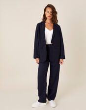 Smart Longline Blazer in Linen Blend, Blue (NAVY), large