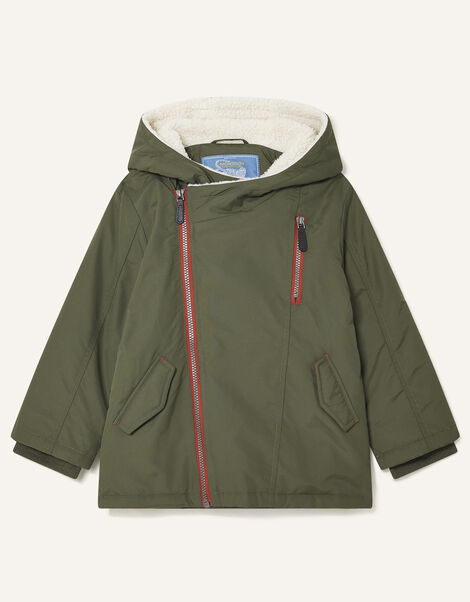 Asymmetric Zip Hooded Parka, Green (KHAKI), large