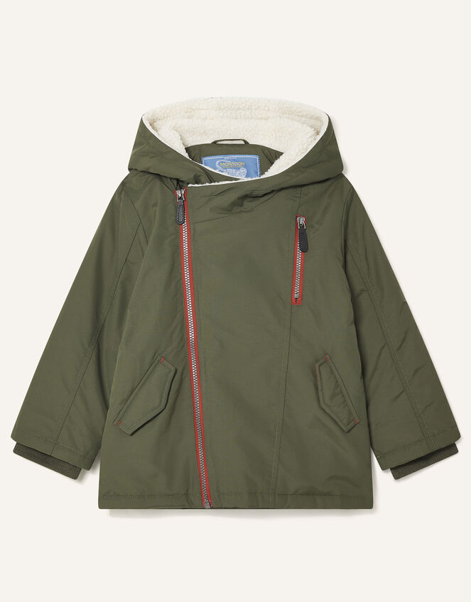 Asymmetric Zip Hooded Parka, Green (KHAKI), large