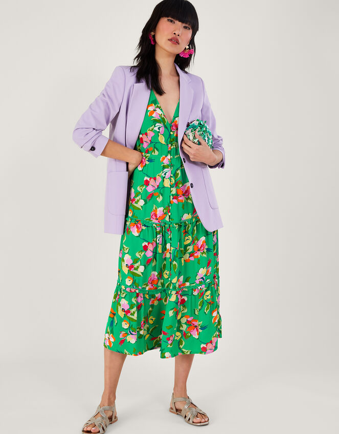 Lilou Floral Tea Dress, Green (GREEN), large