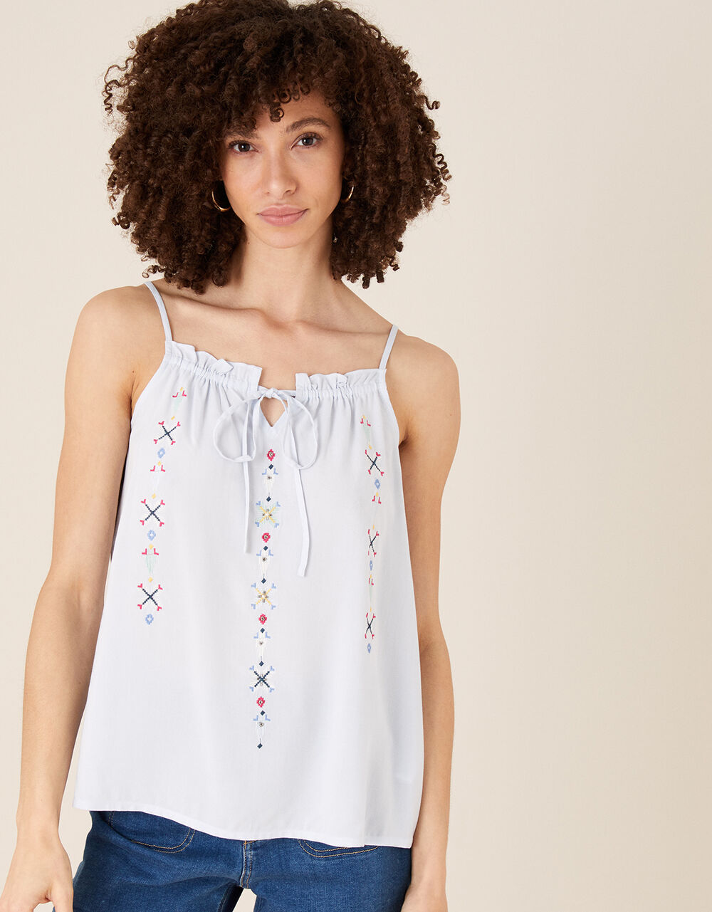 Embroidered Cami Top in LENZING™ ECOVERO™ Blue Tops & Tshirts
