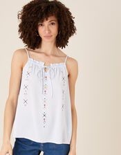 Embroidered Cami Top in LENZING™ ECOVERO™, Blue (BLUE), large