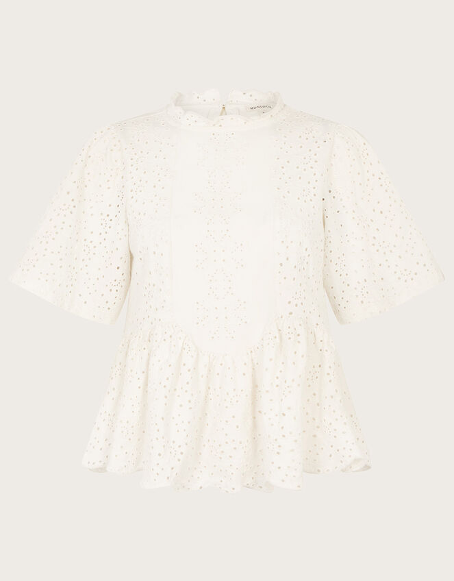 Short Sleeve Schiffli Detail Top, Ivory (IVORY), large